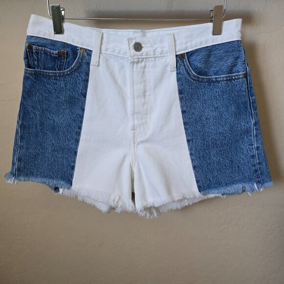 Levi's Premium Two Tone White and Blue Wedgie High Rise Denim Jean Shorts - Picture 2 of 14